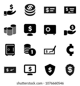 Flat vector icon set - investment vector, coin stack, check, dollar shield, safe, monitor, cent sign
