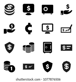 Flat vector icon set - investment vector, coin stack, check, dollar shield, safe, monitor, cent sign
