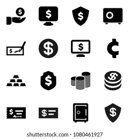 Flat vector icon set - investment vector, coin stack, check, dollar shield, safe, monitor, cent sign, gold ingot