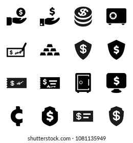 Flat vector icon set - investment vector, check, dollar shield, safe, monitor, cent sign, gold ingot, coin