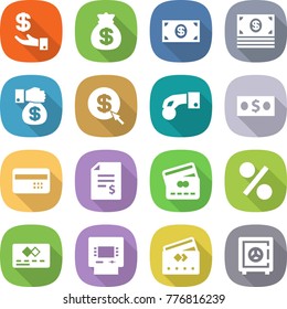 flat vector icon set - investment vector, money bag, gift, dollar arrow, hand coin, credit card, account balance, percent, atm, safe