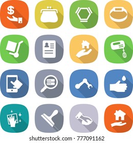 flat vector icon set - investment vector, purse, hex molecule, smart bracelet, cargo stoller, anamnesis, real estate, mixer, touchscreen, data search, robot hand, drop, wiping, scraper, housing