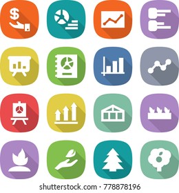flat vector icon set - investment vector, diagram, statistics, presentation, annual report, graph, up, greenhouse, seedling, sprouting, hand leaf, spruce, garden