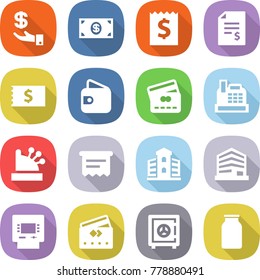 flat vector icon set - investment vector, money, receipt, account balance, wallet, credit card, cashbox, atm, building, office, safe, bank