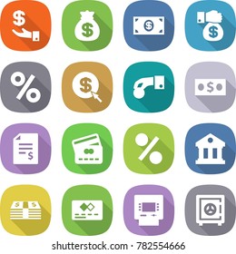 flat vector icon set - investment vector, money bag, gift, percent, dollar arrow, hand coin, account balance, credit card, library, atm, safe