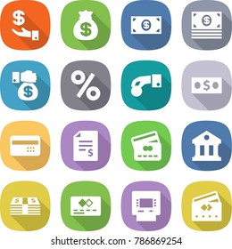flat vector icon set - investment vector, money bag, gift, percent, hand coin, credit card, account balance, library, atm