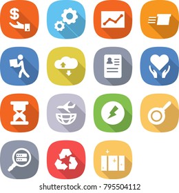 flat vector icon set - investment vector, gear, statistics, delivery, courier, cloud service, anamnesis, health care, sand clock, plane shipping, electricity, pan, data search, recycling