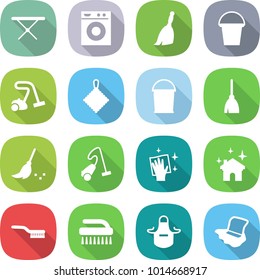 flat vector icon set - iron board vector, washing machine, broom, bucket, vacuum cleaner, rag, wiping, house cleaning, brush, apron, floor