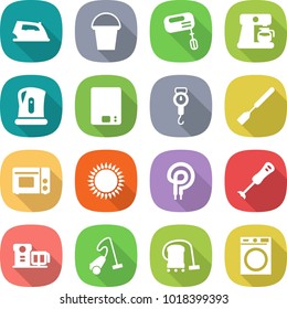 flat vector icon set - iron vector, bucket, mixer, coffee maker, kettle, kitchen scales, handle, spatula, grill oven, gas, elecric, blender, food processor, vacuum cleaner, washing machine