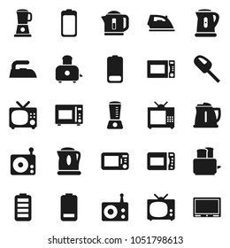 Flat vector icon set - iron vector, kettle, toaster, microwave oven, radio, battery, tv, blender, vacuum cleaner