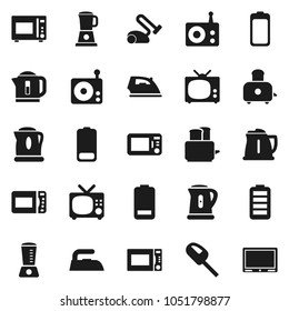 Flat vector icon set - iron vector, kettle, toaster, microwave oven, radio, battery, tv, blender, vacuum cleaner