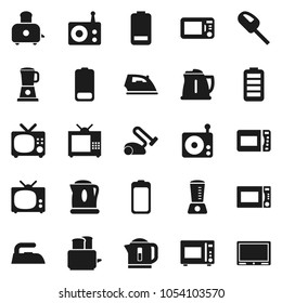 Flat vector icon set - iron vector, kettle, toaster, microwave oven, radio, battery, tv, blender, vacuum cleaner