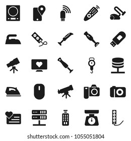 Flat vector icon set - iron vector, scales, blender, telescope, heart monitor, traking, remote control, network server, usb modem, kitchen, vacuum cleaner, camera, mouse, multi socket