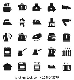 Flat vector icon set - iron vector, steaming, pan, kettle, cook glove, turk coffee, toaster, oven, bbq, steak, fireplace, heating, maker, hair dryer, heater