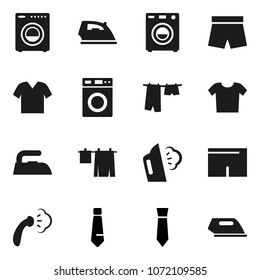 Flat vector icon set - iron vector, steaming, drying clothes, washer, tie, shorts
