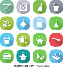 flat vector icon set - iron board vector, washing machine, broom, bucket, vacuum cleaner, rag, house cleaning, brush, apron, toilet, floor