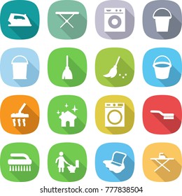 flat vector icon set - iron vector, board, washing machine, bucket, broom, vacuum cleaner, house cleaning, brush, toilet, floor