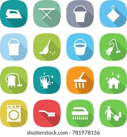 flat vector icon set - iron vector, board, bucket, rag, broom, vacuum cleaner, wiping, house cleaning, washing machine, brush, toilet