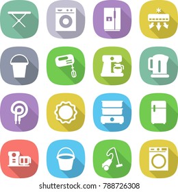 flat vector icon set - iron board vector, washing machine, fridge, air conditioning, bucket, mixer, coffee maker, kettle, elecric oven, induction, double boiler, food processor, vacuum cleaner
