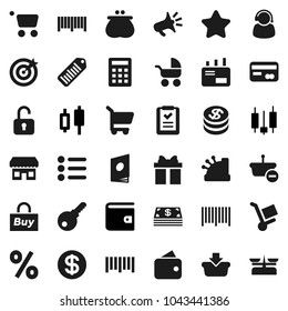 Flat vector icon set - japanese candle vector, wallet, barcode, gift, credit card, dollar coin, cash, star, percent, store, support, target, buy, cashbox, basket, cart, shopping list, calculator