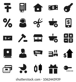 Flat vector icon set - japanese candle vector, dollar growth, gift, credit card, cash, new, percent, market, mall, support, reader, basket, home, calculator, auction, catalog, check, tap pay, coupon