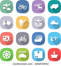 flat vector icon set - journey vector, bike, ambulance helicopter, shipping, scooter, trolley, plane, car baggage, trailer, cruise ship, plow, wheel, wash, package