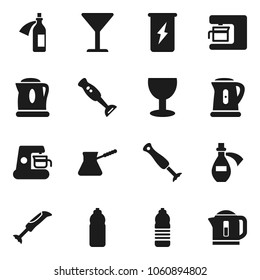 Flat vector icon set - kettle vector, turk coffee, blender, enegry drink, water bottle, glass, potion, maker