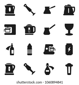 Flat vector icon set - kettle vector, turk coffee, blender, enegry drink, water bottle, glass, potion, maker, filter