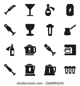 Flat vector icon set - kettle vector, turk coffee, blender, enegry drink, glass, potion, maker, water filter