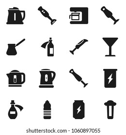 Flat vector icon set - kettle vector, turk coffee, blender, enegry drink, water bottle, glass, potion, maker, filter