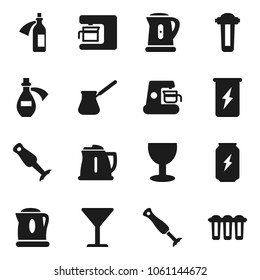 Flat vector icon set - kettle vector, turk coffee, blender, enegry drink, glass, potion, maker, water filter