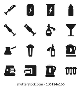 Flat vector icon set - kettle vector, turk coffee, blender, enegry drink, water bottle, glass, potion, maker, filter