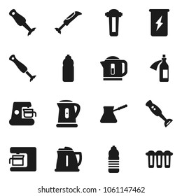 Flat vector icon set - kettle vector, turk coffee, blender, enegry drink, water bottle, potion, maker, filter