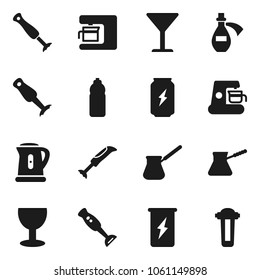 Flat vector icon set - kettle vector, turk coffee, blender, enegry drink, water bottle, glass, potion, maker, filter