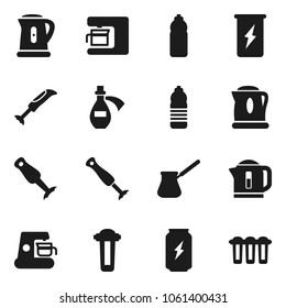 Flat vector icon set - kettle vector, turk coffee, blender, enegry drink, water bottle, potion, maker, filter