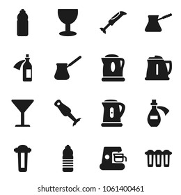 Flat vector icon set - kettle vector, turk coffee, blender, water bottle, glass, potion, maker, filter