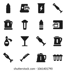 Flat vector icon set - kettle vector, blender, enegry drink, water bottle, glass, potion, coffee maker, filter