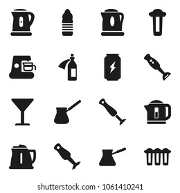 Flat vector icon set - kettle vector, turk coffee, blender, enegry drink, water bottle, glass, potion, maker, filter