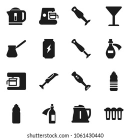 Flat vector icon set - kettle vector, turk coffee, blender, enegry drink, water bottle, glass, potion, maker, filter