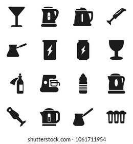 Flat vector icon set - kettle vector, turk coffee, blender, enegry drink, water bottle, glass, potion, maker, filter