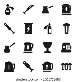 Flat vector icon set - kettle vector, turk coffee, blender, enegry drink, glass, potion, maker, water filter