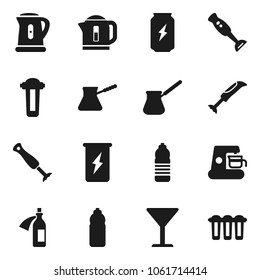 Flat vector icon set - kettle vector, turk coffee, blender, enegry drink, water bottle, glass, potion, maker, filter