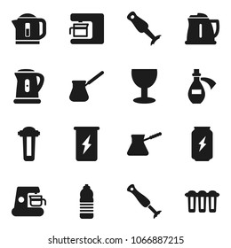 Flat vector icon set - kettle vector, turk coffee, blender, enegry drink, water bottle, glass, potion, maker, filter