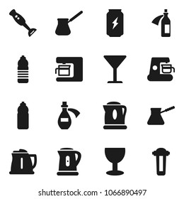 Flat vector icon set - kettle vector, turk coffee, blender, enegry drink, water bottle, glass, potion, maker, filter