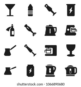 Flat vector icon set - kettle vector, turk coffee, blender, enegry drink, water bottle, glass, potion, maker