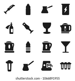 Flat vector icon set - kettle vector, turk coffee, blender, enegry drink, water bottle, glass, potion, maker, filter