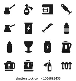 Flat vector icon set - kettle vector, turk coffee, blender, enegry drink, water bottle, glass, potion, maker, filter