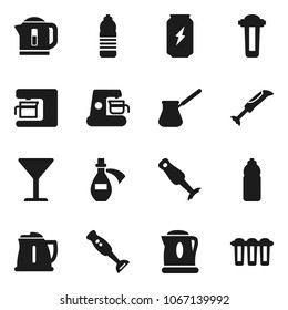 Flat vector icon set - kettle vector, turk coffee, blender, enegry drink, water bottle, glass, potion, maker, filter