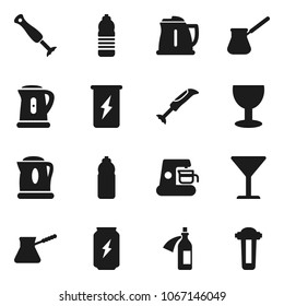 Flat vector icon set - kettle vector, turk coffee, enegry drink, water bottle, glass, potion, maker, blender, filter