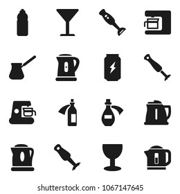 Flat vector icon set - kettle vector, turk coffee, blender, enegry drink, water bottle, glass, potion, maker